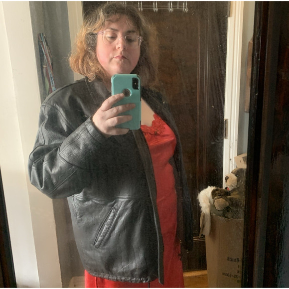 New River Mens LARGE Black Lamb Leather Heavy Weight Coat Lambskin Vintage - Picture 10 of 16